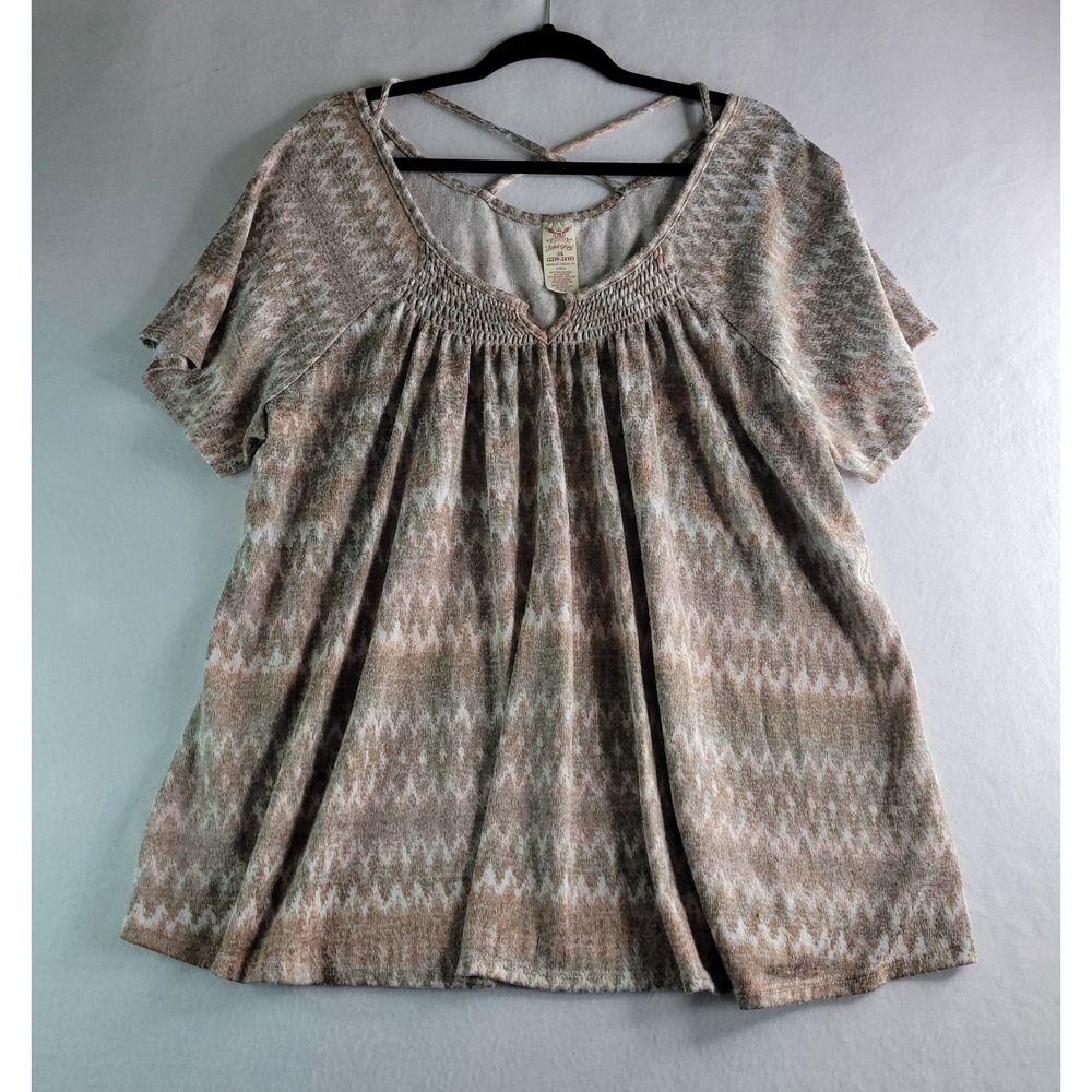 Faded Glory Womens 3X Plus Size Space Dye Smocked Strappy Back Knit Top Tunic
